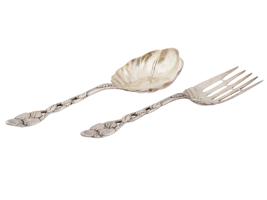 ANTIQUE SET STERLING SILVER SERVING SPOON AND FORK