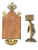 ANTIQUE HOLY WATER FONT AND BRONZE CANDLE HOLDER PIC-1