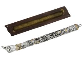 JUDAICA SILVER PLATED TORAH POINTER AND MEZUZAH