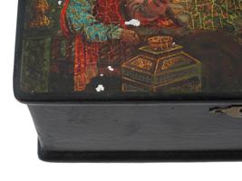 RUSSIAN SOVIET LACQUERED WOODEN BOX W PAINTING