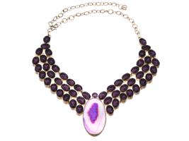 STERLING SILVER NECKLACE W DYED AGATE AMETHYSTS