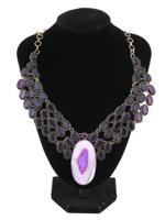 STERLING SILVER NECKLACE W DYED AGATE AMETHYSTS