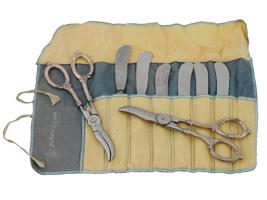 ANTIQUE SILVER AND STEEL BUTTER KNIVES AND SCISSORS