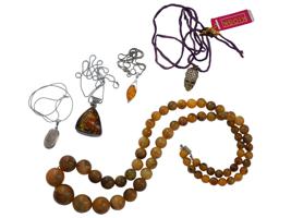 SILVER BEAD AND PENDANT NECKLACES AMBER MOONSTONE
