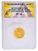 BYZANTINE 6TH C JUSTINIAN I SOLIDUS GOLD COIN EF