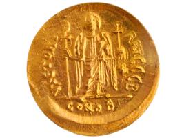 BYZANTINE 6TH C JUSTINIAN I SOLIDUS GOLD COIN EF