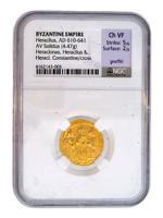 BYZANTINE 7TH C HERACLIUS SOLIDUS GOLD COIN VF