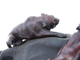 JAPANESE 19TH C SIGNED BRONZE GROUP ELEPHANT W TIGERS