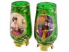 PAIR OF ANTIQUE GREEN GLASS VASES WITH PORTRAIT PANELS PIC-1