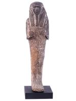 EGYPTIAN BLACK POTTERY USHABTI WITH HIEROGLYPHICS