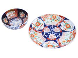 JAPANESE IMARI MANNER PORCELAIN SET PLATE AND BOWL