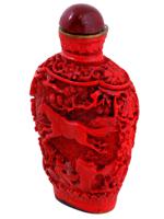 ANTIQUE CHINESE CARVED CINNABAR SNUFF BOTTLE