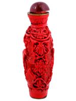 ANTIQUE CHINESE CARVED CINNABAR SNUFF BOTTLE