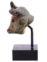 ANCIENT NEAR EAST SYRO HITTITE GREEN STONE BULL HEAD