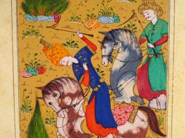 ANTIQUE INDO PERSIAN MUGHAL PAINTING POLO GAME