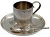 ANTIQUE RUSSIAN SILVER ENGRAVED CUP SAUCER  SPOON PIC-0