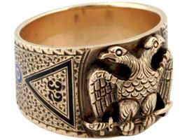 MASONIC 14K YELLOW GOLD AND ENAMEL RING W EAGLE