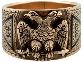 MASONIC 14K YELLOW GOLD AND ENAMEL RING W EAGLE