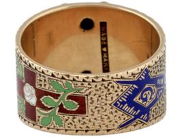 MASONIC 14K YELLOW GOLD AND ENAMEL RING W EAGLE