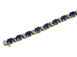 VINTAGE 10K GOLD BLUE TOPAZ DIAMOND TENNIS BRACELET