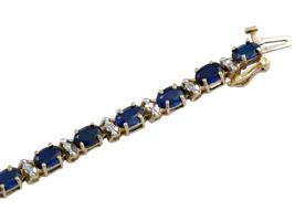 VINTAGE 10K GOLD BLUE TOPAZ DIAMOND TENNIS BRACELET