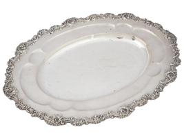 ANTIQUE STERLING SILVER TRAY WITH FLORAL MOTIF BORDER