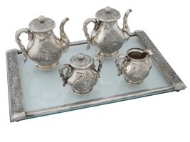 VINTAGE VIETNAMESE SILVER FOUR PIECE SERVICE WITH TRAY