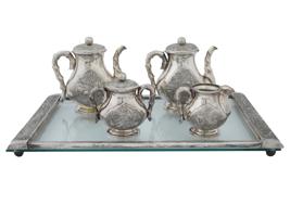 VINTAGE VIETNAMESE SILVER FOUR PIECE SERVICE WITH TRAY