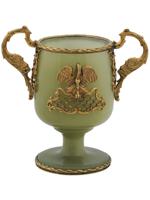 RUSSIAN GILT SILVER CARVED JADEITE CUP GEMSTONE SWANS