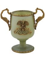 RUSSIAN GILT SILVER CARVED JADEITE CUP GEMSTONE SWANS