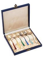 ANTIQUE EGON LAURIDSEN GILT SILVER ENAMEL SPOONS