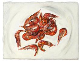 PRAWNS OIL PAINTING IN THE MANNER OF LUCIAN FREUD