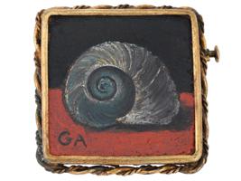 GERTRUDE ABERCROMBIE SHELL OIL PAINTING ART BROOCH