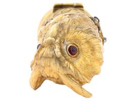 RUSSIAN GILT SILVER ENAMEL GEMSTONE OWL PILL BOX