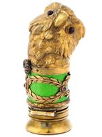 RUSSIAN GILT SILVER ENAMEL GEMSTONE OWL PILL BOX