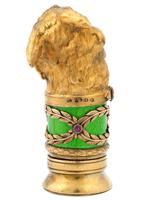 RUSSIAN GILT SILVER ENAMEL GEMSTONE OWL PILL BOX