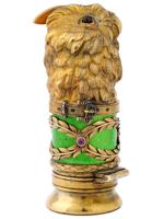 RUSSIAN GILT SILVER ENAMEL GEMSTONE OWL PILL BOX