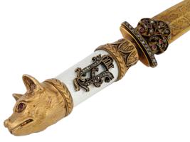 RUSSIAN GILT SILVER ENAMEL GEMSTONE LETTER OPENER