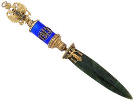 RUSSIAN GILT SILVER ENAMEL GEMSTONE LETTER OPENER