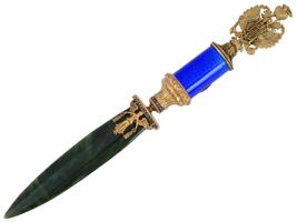 RUSSIAN GILT SILVER ENAMEL GEMSTONE LETTER OPENER