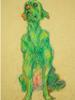 CONTEMPORARY CHINESE ZHOU CHUNYA PAINTING W GREEN DOG PIC-1