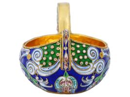 RUSSIAN GILT SILVER CLOISONNE ENAMEL KOVSH LADLE