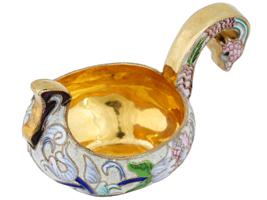 RUSSIAN GILT SILVER CLOISONNE ENAMEL KOVSH LADLE