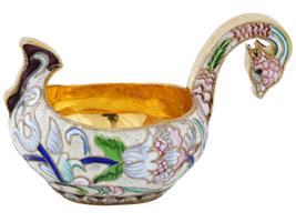 RUSSIAN GILT SILVER CLOISONNE ENAMEL KOVSH LADLE