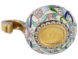 RUSSIAN GILT SILVER CLOISONNE ENAMEL KOVSH LADLE