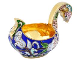 RUSSIAN GILT SILVER CLOISONNE ENAMEL KOVSH LADLE