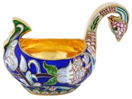 RUSSIAN GILT SILVER CLOISONNE ENAMEL KOVSH LADLE