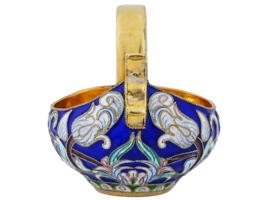 RUSSIAN GILT SILVER CLOISONNE ENAMEL KOVSH LADLE