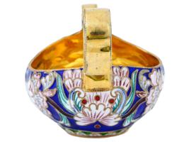 RUSSIAN GILT SILVER CLOISONNE ENAMEL KOVSH LADLE