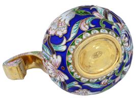 RUSSIAN GILT SILVER CLOISONNE ENAMEL KOVSH LADLE